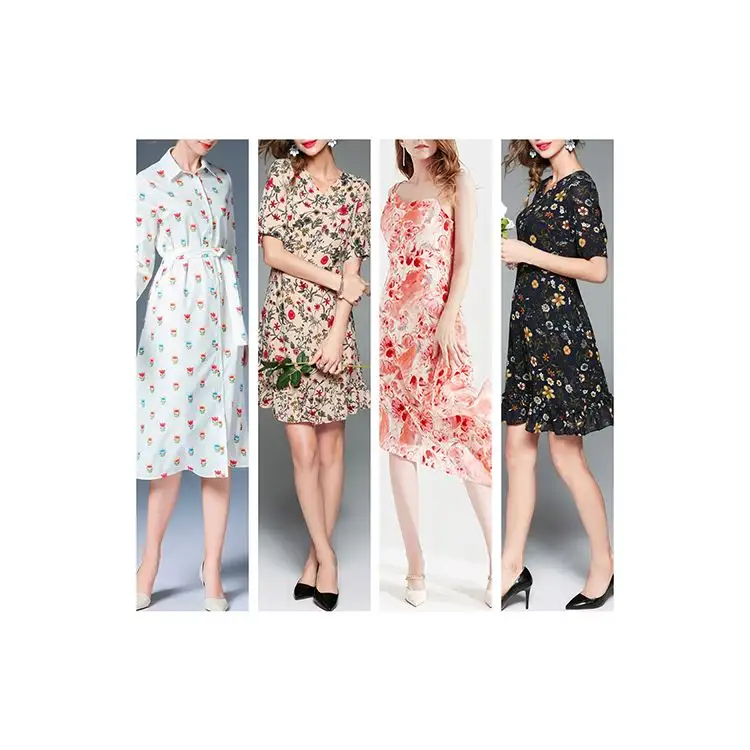 Women Casual Autumn Dress Lady Vintage Floral Printed Chiffon Shirt Dress Long Sleeve Bow Midi Summer Women Dress