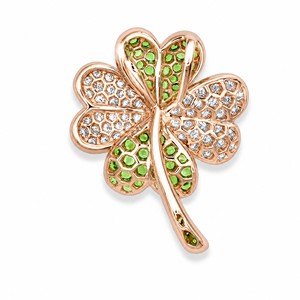 Pendentif trèfle à quatre feuilles élégant pour femme, haute joaillerie, or rose 18 carats, serti de diamants tsavorite - Product Image 3