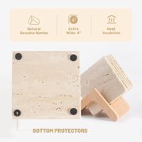 Lot de 6 sous-verres en travertin naturel avec support en bois Sous-verre à café à rangement facile avec tapis antidérapant Sous-verre de table à manger familial