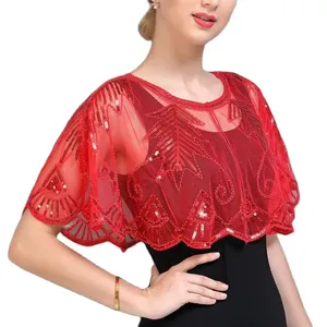 Châle à paillettes pour <span class=keywords><strong>femme</strong></span>, style années 1920, châle de mariée, couvre-épaules, cape de soirée à perles, cape de mariage - Product Image 3