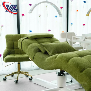 Nội thất salon làm đẹp hiện đại, giường spa da mặt bằng da xanh, chân bằng thép không gỉ, giường nối mi, giường làm đẹp cong - Product Image 2