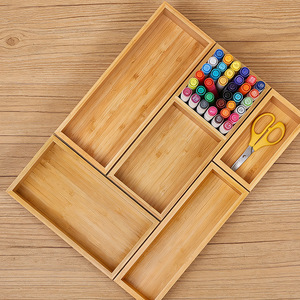 Wooden Drawer Organizer Five Piece Set Rectangular Bamboo Color Utensil <b>Storage</b> <b>Kitchen</b> Cabinet Organizer - Product Image 3