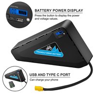Baterai Sepeda Listrik Segitiga 48V 52V 20Ah Desain Kompak di Bagian Bawah Rangka, Layar LED Penunjuk Daya Tahan Air Cocok untuk Kebanyakan Rangka Sepeda Listrik