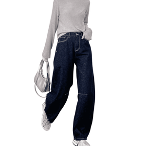 En stock Pantalon ballon grande taille de haute qualité Jeans pour femme à jambes larges et baggy à jambes larges - Product Image 3