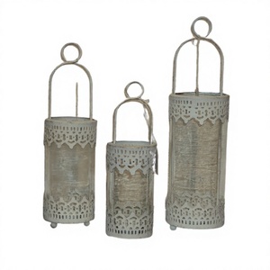 OEM Customized Metal Cylindrical Lanterns Candle Holder Set With Lace Pattern For Home Decoration - Product Image 1