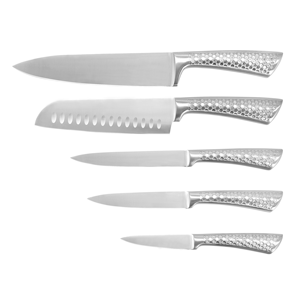 Ensemble de <span class=keywords><strong>couteaux</strong></span> de cuisine professionnels en acier inoxydable 3Cr13, 5 pièces |    Ensemble de <span class=keywords><strong>couteaux</strong></span> utilitaires Chef Santoku |   Poignée creuse à texture hexagonale - Product Image 1