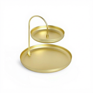 Présentoir à bijoux en métal à 2 niveaux doré, support de rangement pour vanité, porte-bagues et bracelets pour la décoration intérieure - Product Image 3