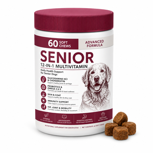Golosinas Vitamínicas para <span class=keywords><strong>Perros</strong></span> Mayores al por Mayor, Fórmula 12 en 1 con Complejo B, Vitamina E, D3 y Zinc para la Vitalidad, Luminosidad, Piel y Pelaje en la Edad Madura - Product Image 1