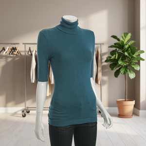 เสื้อสเวตเตอร์คอเต่า แขนสามส่วน ผ้าแคชเมียร์ 100% ยี่ห้อ Lotus Fabrics รุ่น Office Lady ป้องกันขนร่วง ทอแบบเรียบ ใส่ได้ทุกฤดู - Product Image 2