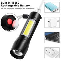 Torche en aluminium d'urgence de camping lumineuse zoomable haute puissance COB tactique LED Mini lampe de poche rechargeable