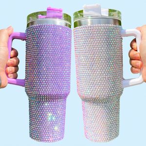 Handle 40Oz Rhinestone Bling Diamond Tumbler Stainless Steel <b>Insulated</b> Vacuum 40 Oz Travel <b>Mug</b> With Straw - Product Image 1
