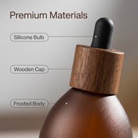 Flacon compte-gouttes en verre ambré givré 30ml/50ml/120ml, flacon vide rechargeable avec bouchon en bois pour huile essentielle, sérum, protection UV