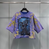 T-shirt unisexe 100% coton surdimensionné, logo personnalisé, impression numérique directe, strass, perles, 270 grammes, style ample hip-hop avec motif