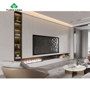 Table de meuble console tv de luxe en <span class=keywords><strong>marbre</strong></span> bois avec foyer électrique - Product Image 4