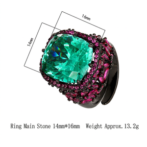 Anillo Deslumbrante de Cobre Ecológico con Baño de Oro Negro y Zirconia Paraíba de 14*16mm, Estilo Moderno de Mediados de Siglo, Antideslustre, Joyería de Moda - Product Image 4