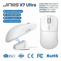 Ratón Inalámbrico para Juegos JINMS X7 Ultra, PAW3395 26000DPI, Tri-Modo, Ergonómico, RGB, Recargable, Óptico, para PC, FPS, Esports
