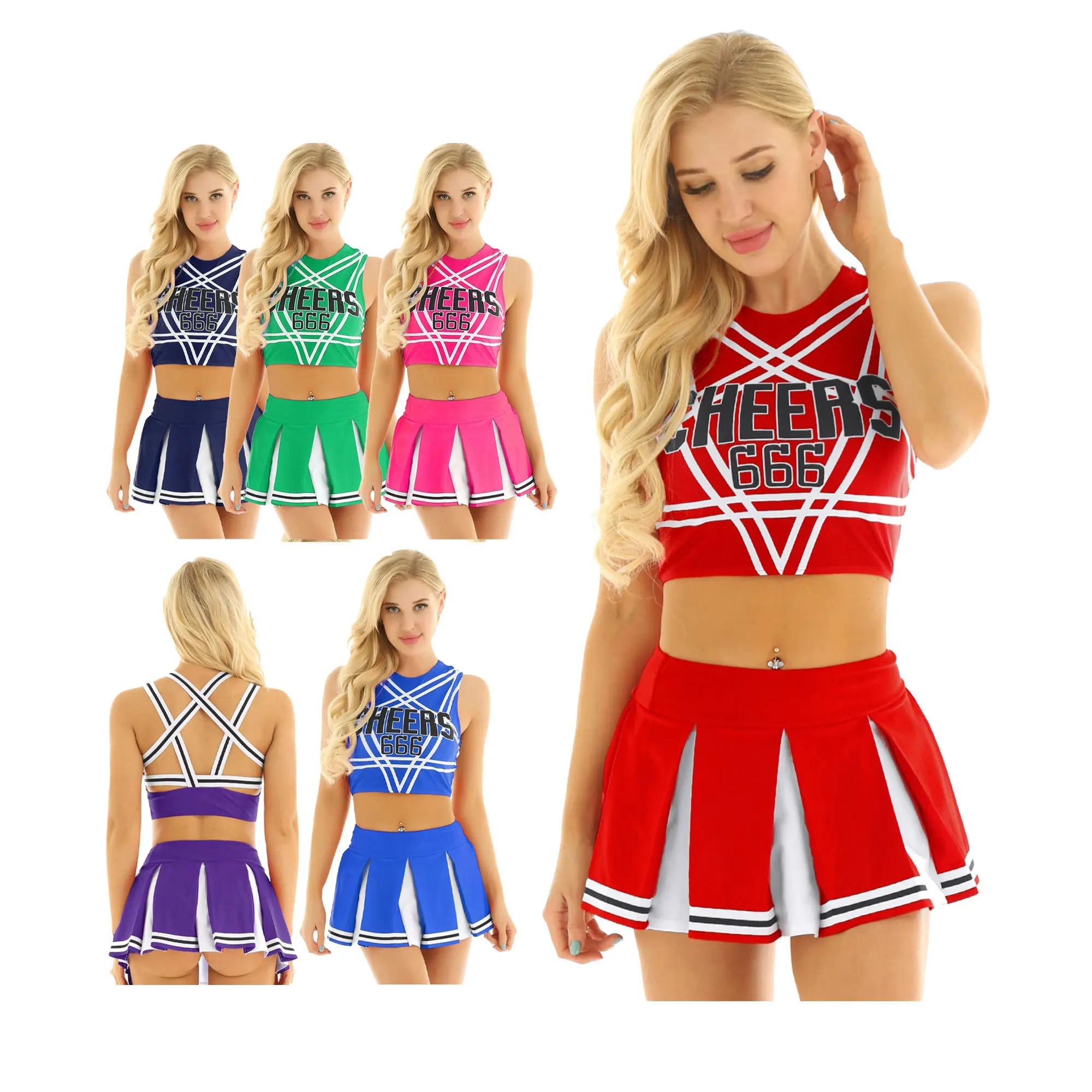 Custom Team Girl 2 Stuks Cheer Leading Jurk Vrouwen Cheerleader Outfits Training Kleding Cheerleading Uniformen