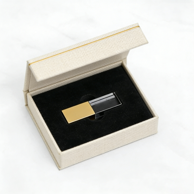 Customized Empty Usb Wedding Box Linen Textile Paper Usb Gift Box