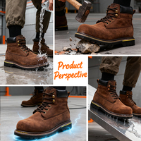 Chaussures de sécurité basses en cuir Crazy Horse marron, embout en acier, anti-perforation, pour le travail, printemps, été, automne