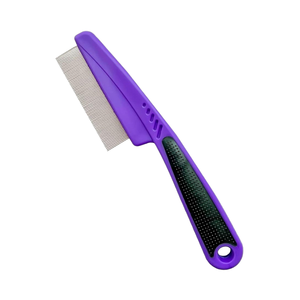 ZJH環境にやさしいプラスチック製フリーコームゴムハンドル付きファイントゥース犬 & 猫用ダニコームグルーミング用 (パープル) - Product Image 1