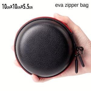 Étui de protection en cuir PU noir avec fermeture éclair pour écouteurs, chargeur et câble de données - Petit étui portable à usage spécial - Product Image 2