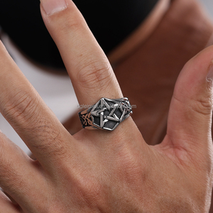 Personnalisé <span class=keywords><strong>Église</strong></span> <span class=keywords><strong>De</strong></span> <span class=keywords><strong>Satan</strong></span> Bande Pentagramme Étoiles Celtics Noeud Satanique Acier Inoxydable Anneaux taille 7-13 - Product Image 1