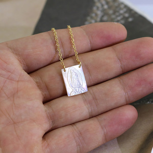 NP1045 White <strong>Mother</strong> of Pearl Shell Virgin Mary Rectangle Medal Scapular Charm Pendants Necklace - Product Image 5