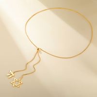 Myshape Collier long en acier inoxydable avec pendentif Étoile de David et Chai hébreu juif, Hexagramme, Bijoux de judaïsme