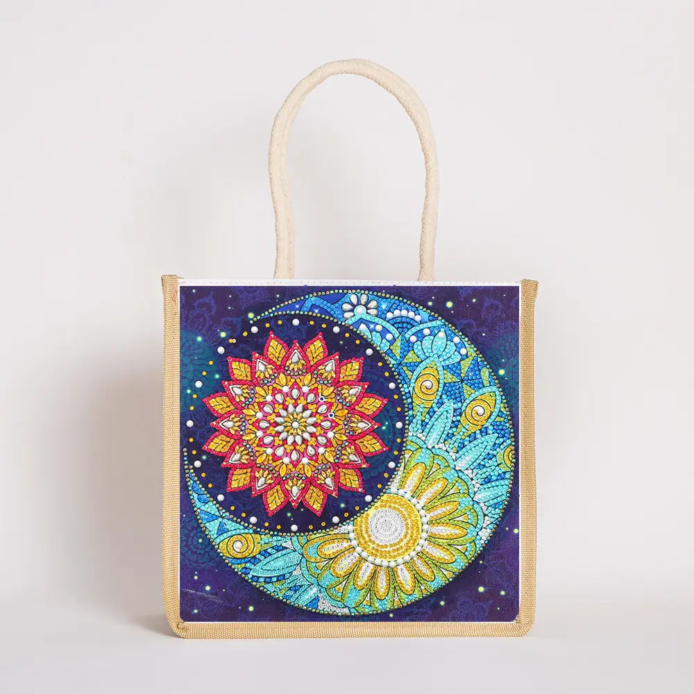 Ay mandala gül çiçek tasarım elmas boyama Tote çanta kadın elmas dekore çanta