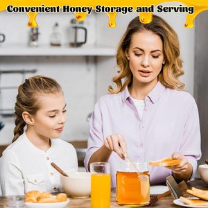 500ml Glass Honey <b>Jar</b> | with Wooden Honey Dippers Stick Set, Wide Mouth Honey Containers - Airtight Syrup Dispenser <b>for</b> <b>Kitchen</b> - Product Image 6