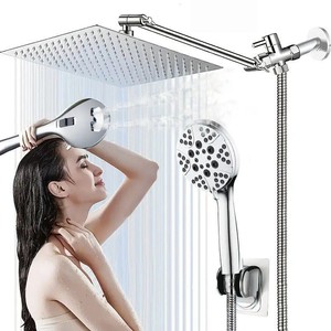 Pressurized Hand Shower Head 7.0gpm High Pressure Rain <b>Spray</b> Round Portable Showerhead with Electroplated <b>Silver</b> Black Finish - Product Image 1