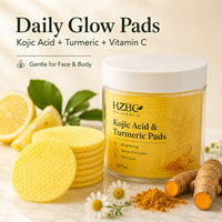 Vente en gros de tampons nettoyants pour le visage HZBC à l'acide kojique et au curcuma pour éclaircir la peau, traiter les taches brunes, l'acné et les boutons, tampons en coton cosmétiques