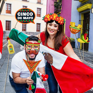 Accessoires de photomaton mexicains Huancai, 25 pièces, kit d'accessoires pour selfies de fête Fiesta avec bâtons en bois pour les fournitures de fête du Cinco de <span class=keywords><strong>Mayo</strong></span> - Product Image 3