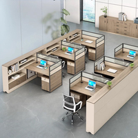 Moderna Scrivania da Ufficio a L in MDF Lucido Eco-Friendly con Spazio di Archiviazione per 4 Persone