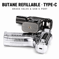 Briquet torche moderne en forme de pistolet, flamme bleue coupe-vent, rechargeable par USB, au gaz butane, design rechargeable – Vente en gros