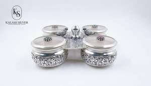 Ensemble de bols à fruits secs en argent de luxe avec 4 contenants et un support, ensemble de rangement décoratif artisanal pour la maison, le temple et les cadeaux - Product Image 2