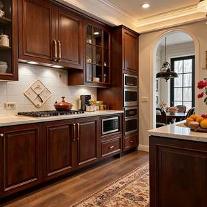 Muebles de Cocina en Forma de L de Lujo Ligero Estilo Francés Personalizados BALOM con Isla, Juego de Muebles de Cocina Color Blanco Crema Personalizados para el Hogar - Product Image 2