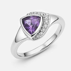 Emrusa Jewellers Women's Amethyst 925 Sterling Silver <b>Ring</b>-Trillion-Cut Stone with Pave <b>CZ</b> Accents Classical Style Wedding - Product Image 1