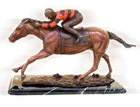 Sculpture de statue de cheval et de jockey en bronze grandeur nature faite à la main