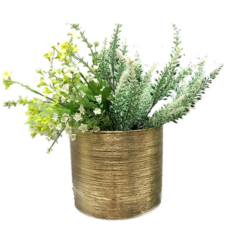 European luxury round porcelain flowerpot plated gold silver ceramic vase for light luxury home decor