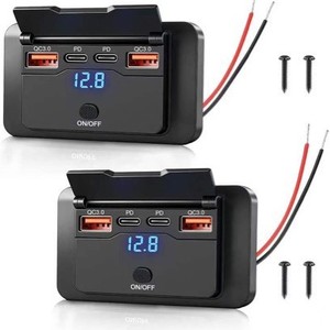 Car Charger Dual QC3.0 PD Fast Charging Digital Display Voltmeter <b>Push</b> <b>Button</b> <b>Switch</b> 12V 24V Vehicle Power Adapter - Product Image 5