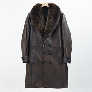 Áo khoác dài da thật cao cấp NAFA Wholesale dành cho nam, viền lông thú thật, lót lông thú thật, chất lượng tốt nhất - Product Image 1