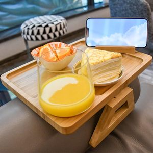 Plateau de canapé en bambou Pinxiang avec porte-gobelet et emplacement pour télécommande, pour collations et boissons, style moderne minimaliste - Product Image 3
