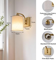 Applique Murale Moderne Décorative LED, Veilleuse Dimmable, Abat-jour en Tissu Doré pour Salon et Chambre à Coucher, Lampe Murale Rechargeable