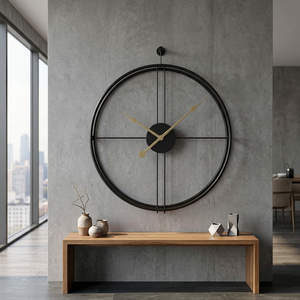 Minimalist <b>Oversized</b> Round Metal <b>Wall</b> <b>Clock</b> Quartz Analog Hanging <b>Clock</b> for Living Room Abstract Geometric Design - Product Image 2