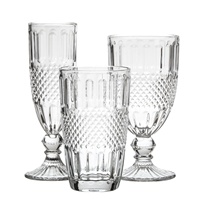 Ensemble de verres à vin rouge en verre bleu vintage à motif diamant personnalisé pour mariage