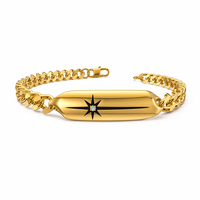 Bracelet Chaîne Cubaine en Acier Inoxydable pour Hommes 21cm, Bracelets à Maillons Tendance avec Barre d'Identification Étoile Plaqué Or 18K, Vente en Gros