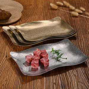 Assiette rectangulaire irrégulière en acier inoxydable doré et argenté pour desserts, collations, fêtes, hôtels, café et thé - Product Image 2