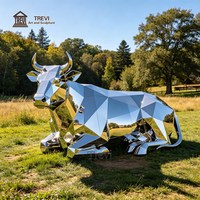 Sculptures d'animaux ruraux TREVI, sculptures géométriques en acier inoxydable pour l'extérieur, sculpture de vache pour la décoration de la ferme, de la propriété et du jardin