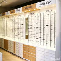 Lemari Kacamata Kayu dengan Lampu, untuk Kacamata Hitam, Bingkai Optik, dan Etalase Kaca di Desain Interior Toko Optik